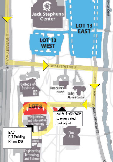 Map showing directions to the EIT Building at UA Little Rock