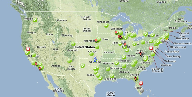 map with Open Science Grid sites in the United States