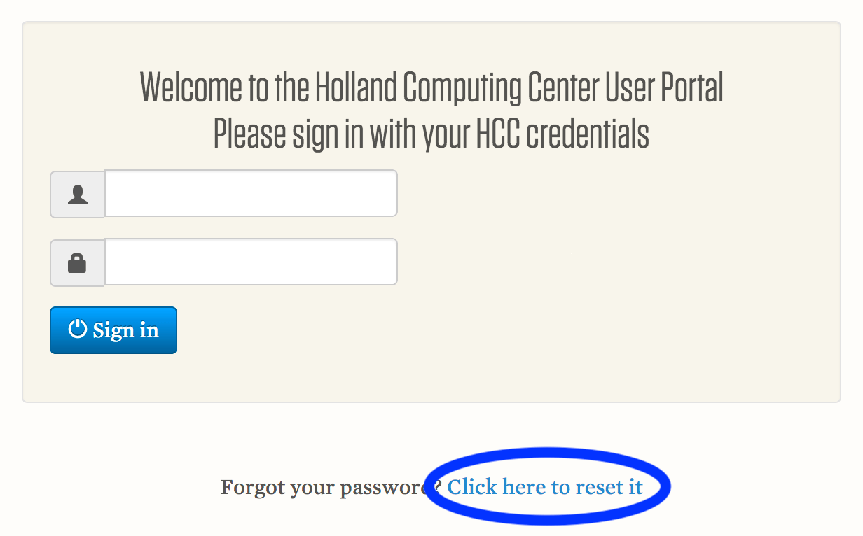 HCC login with Click here to reset it circled