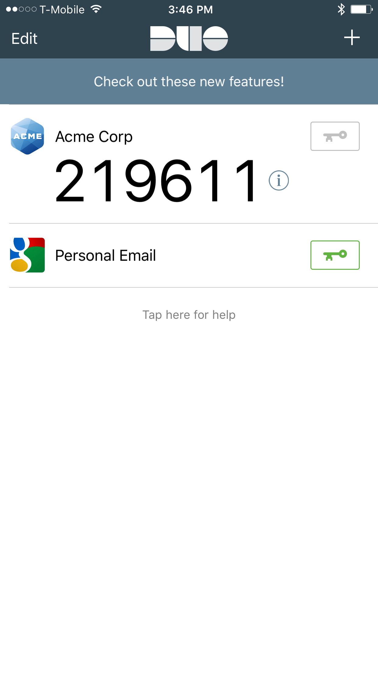Duo app with codes shown