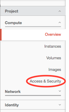 the navigation menu with Access & Security circled