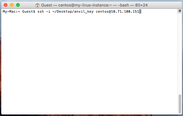 terminal with command to ssh into centos@10.71.100.151