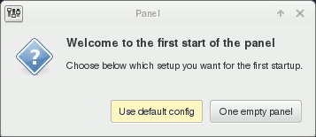 Welcome Panel wtih Use default config selected