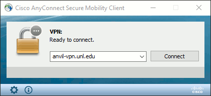 Cisco window with anvil-vpn.unl.edu filled in the field