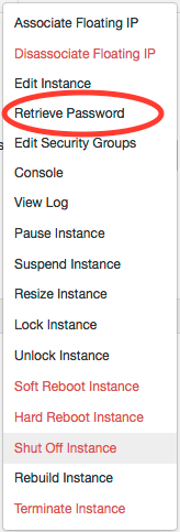 Create Snapshot dropdown with Retrieve Password circled