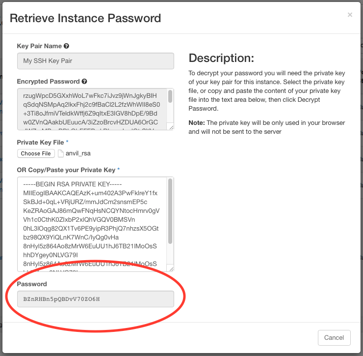 Retrieve Instance Password with Password circled