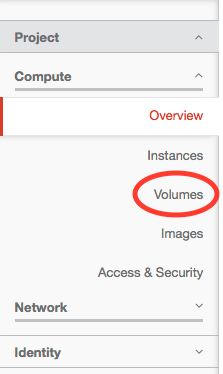side menu with Volumes circled