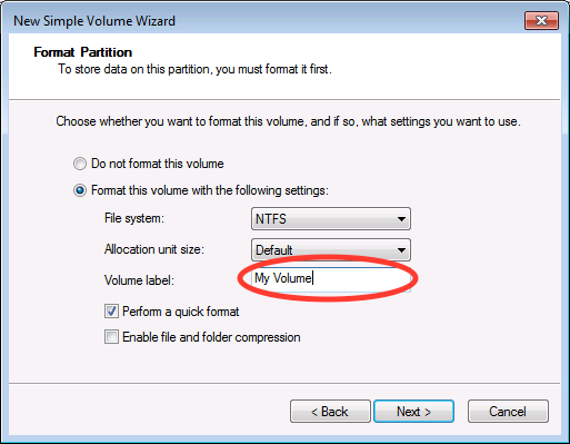 New Simple Volume Wizard with Volume label circled