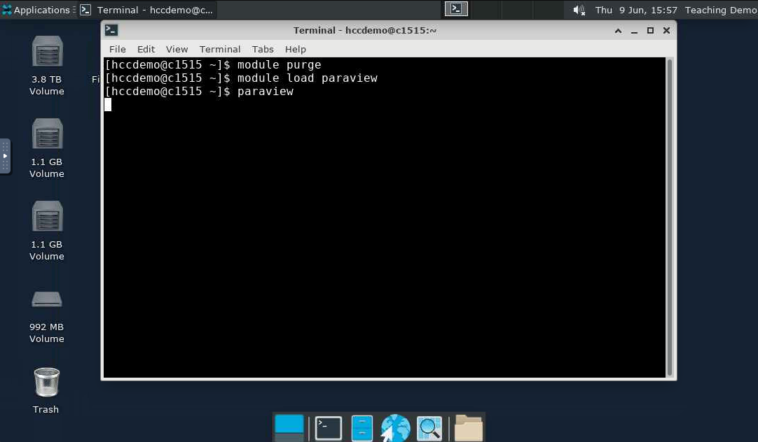 screen showing paraview command