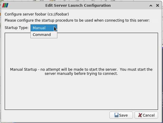 Edit Server Launch Configuration with Startup Type as Manual
