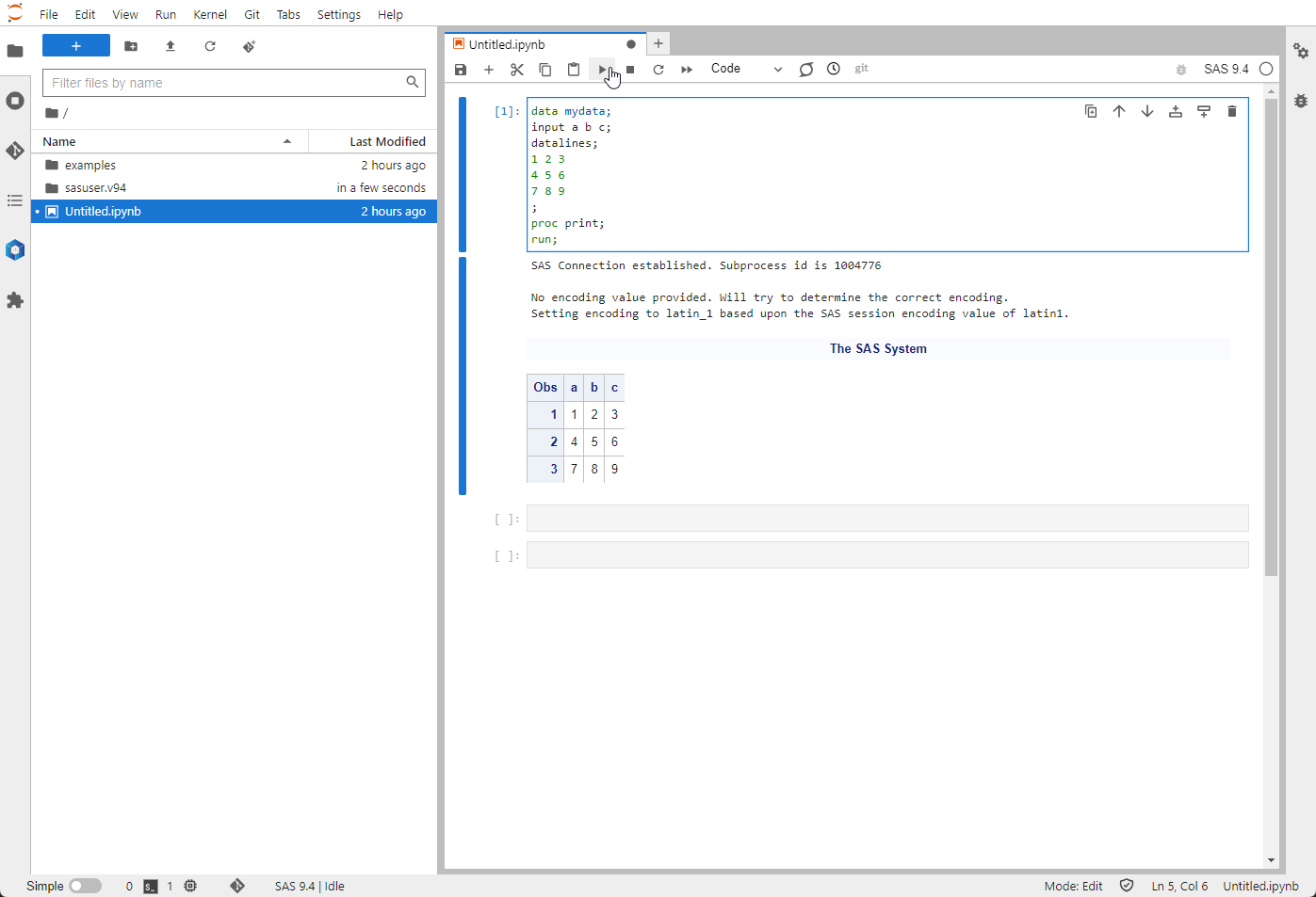 Jupyter Notebook with play button selected