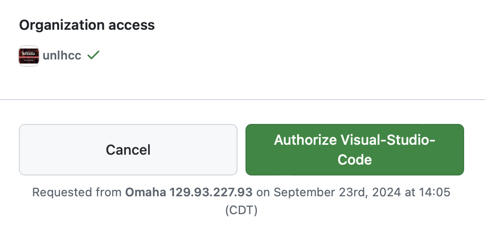 screen where you can Authorize Visual-Studio-Code