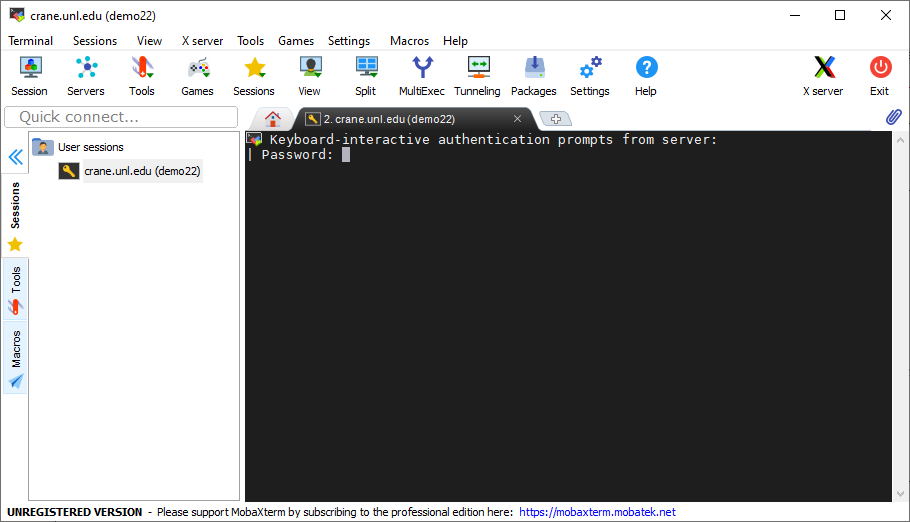 prompt asking for password