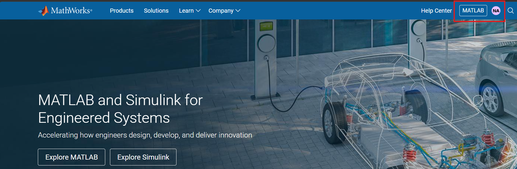 Screenshot of MathWorks sign in page