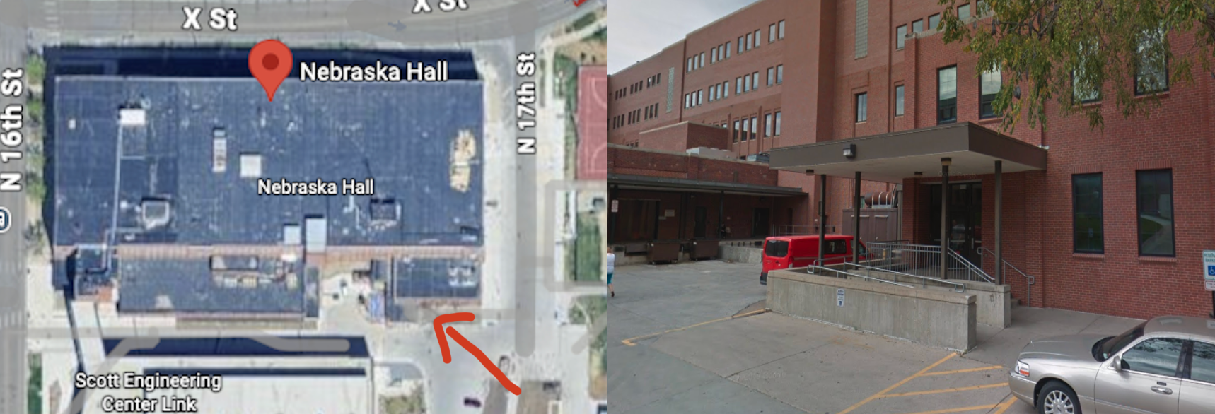 Photo showing southeast entrance location of Nebraska Hall