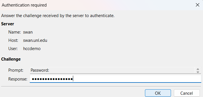 Authentication required screen with password filled in