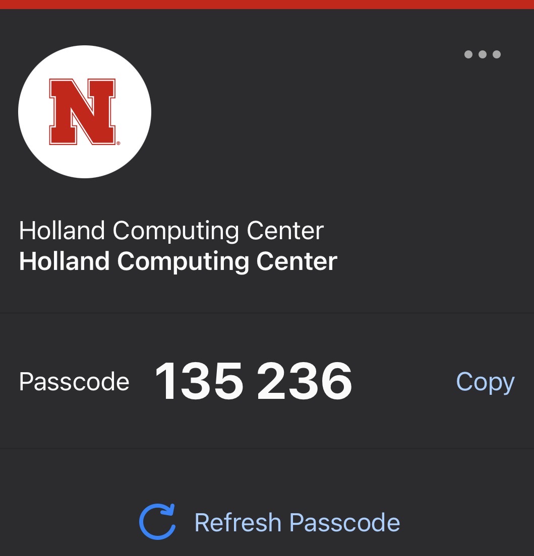Duo HCC screen with passcode shown