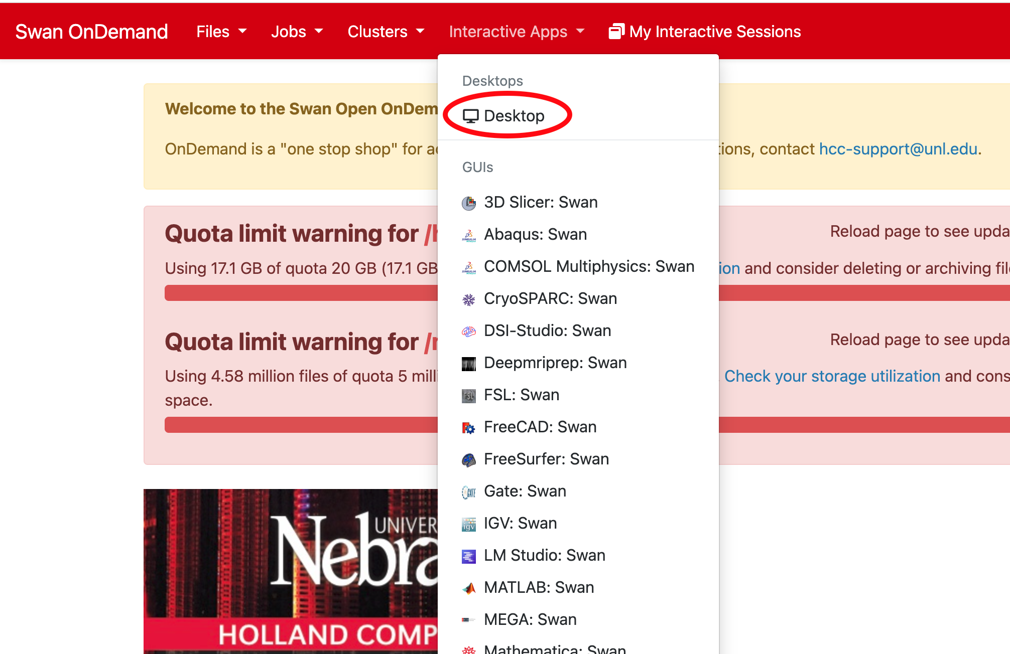 screen showing desktop menu entry