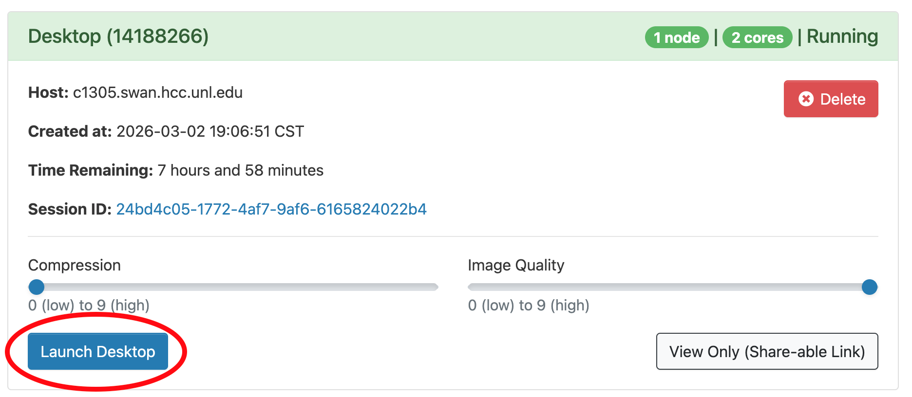 screen showing the launch button
