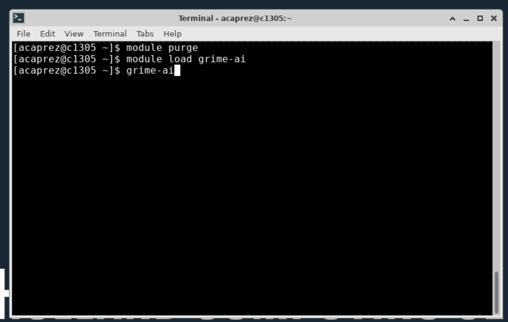 screen showing the terminal commands