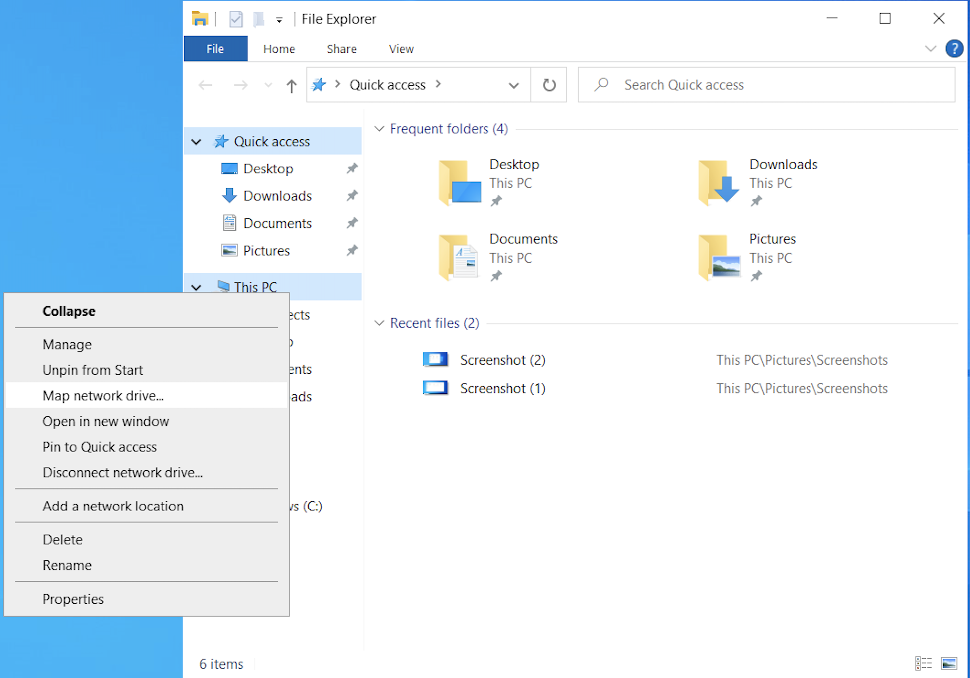 This PC dropdown with Map network drive... selected
