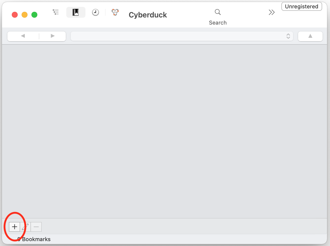 Cyberduck bookmarks panel with + circled