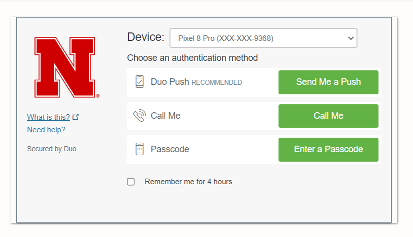 Device showing a Duo Push
