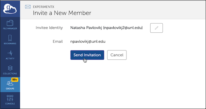 Invite a New Member page with Send Invitation button selected