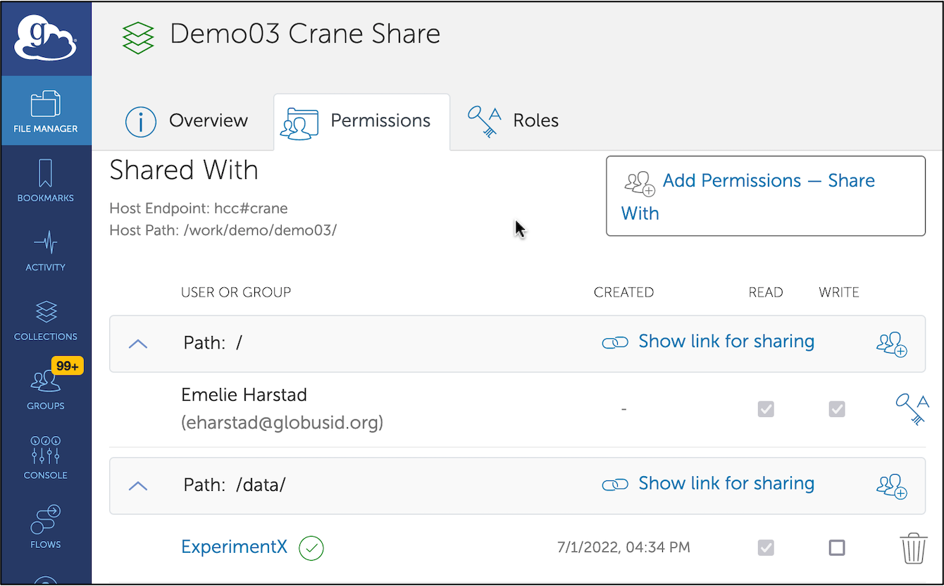 The Share page showing the new user added