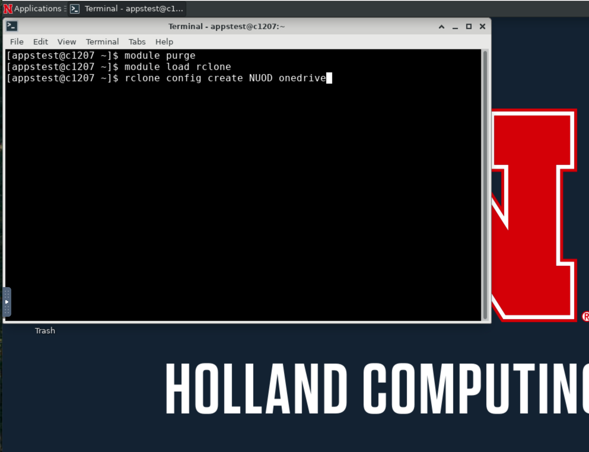 previous commands filled in to the terminal on the desktop