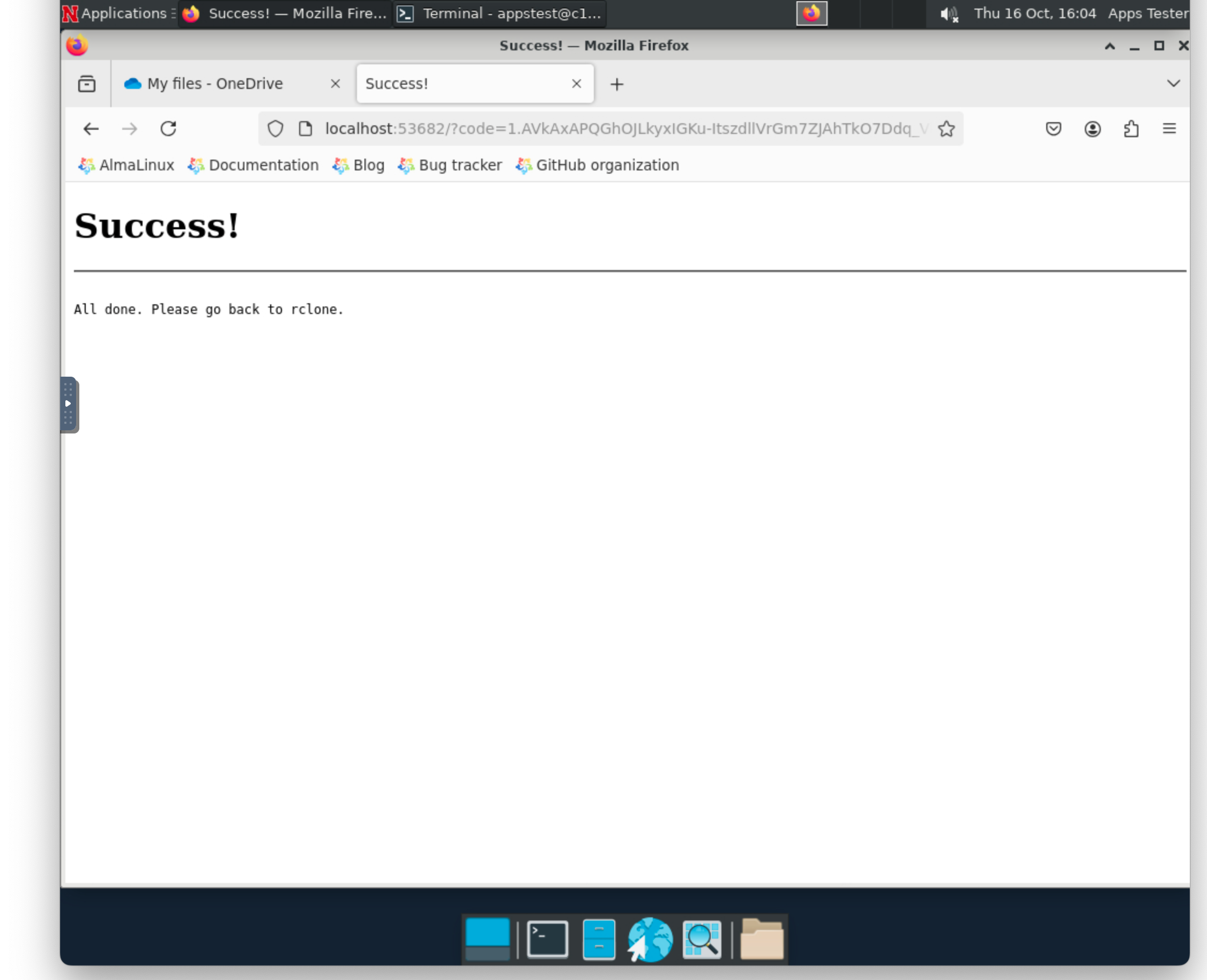 localhost page saying the login was a success