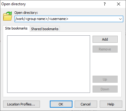 Open directory window with Open directory field containing /work/\<group name>/\<username>
