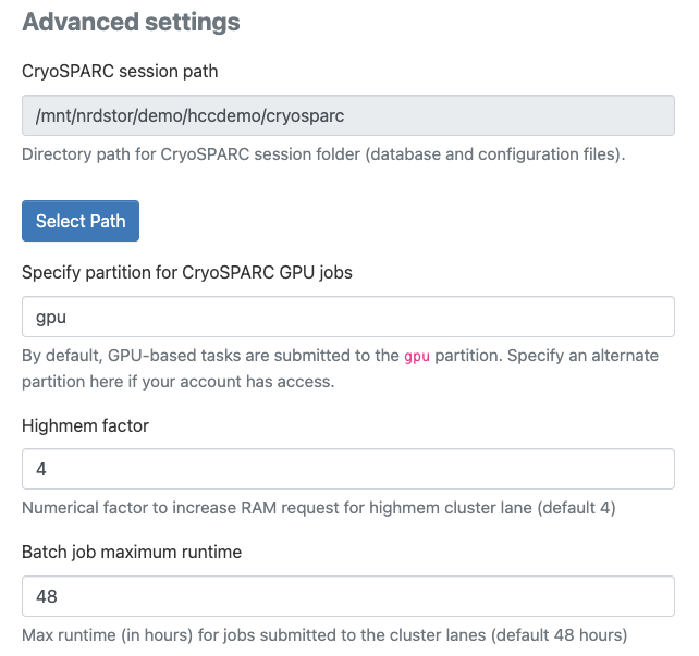 the advanced settings panel