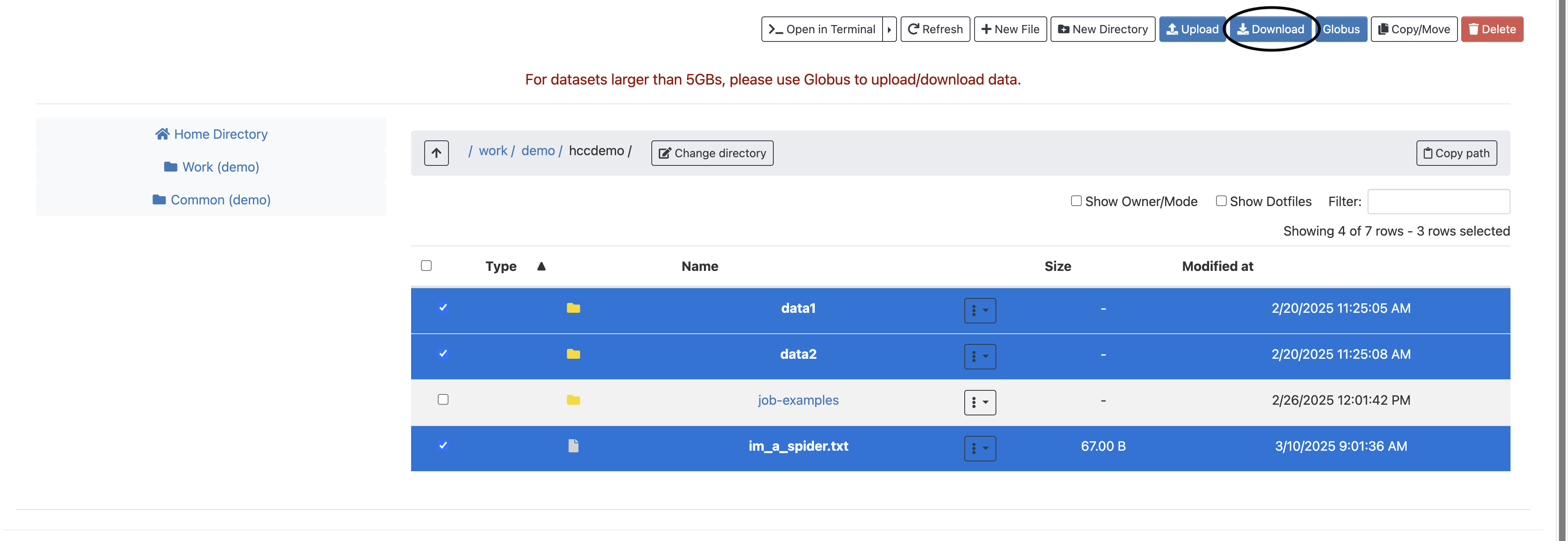 Multiple files are selected and the Download button is circled