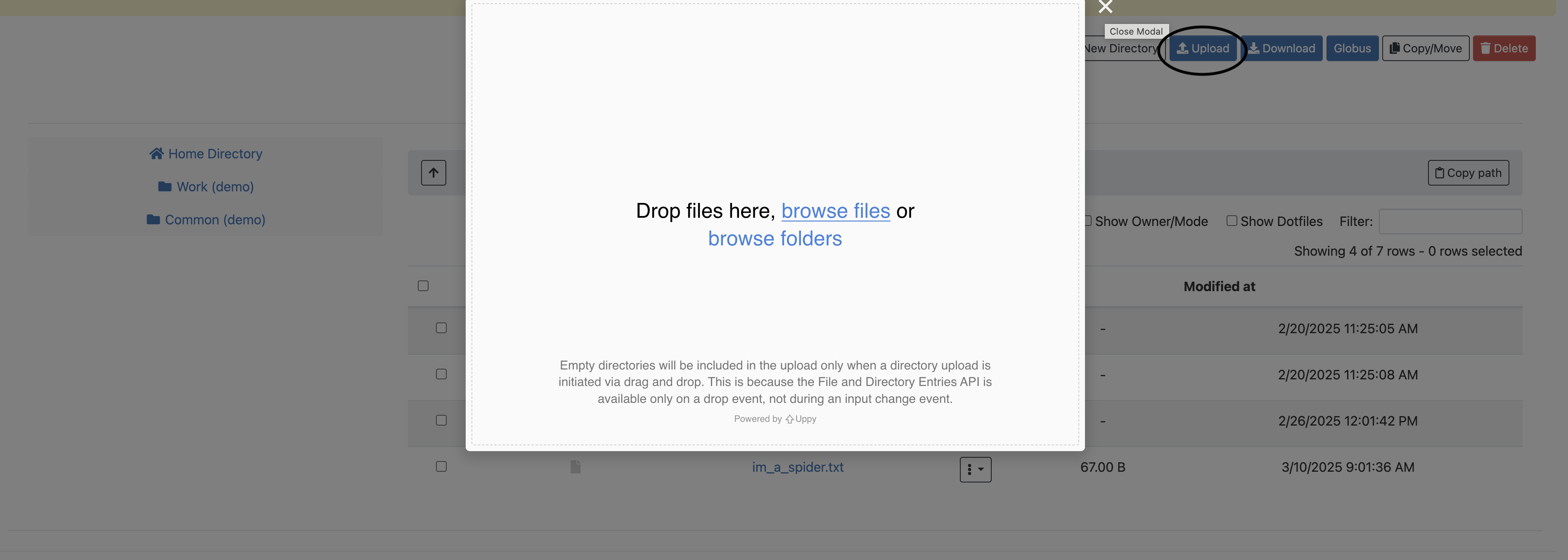 Upload button is cicled and the pop-up to upload files is shown