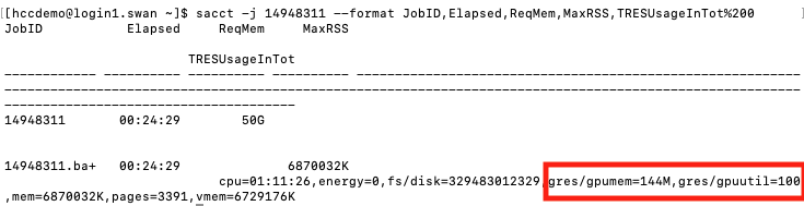 terminal showing GPU utilization for SLURM job