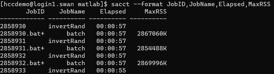 terminal showing the given data format for the returned information